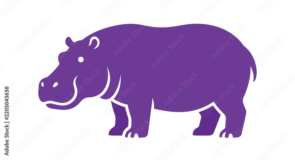 Obraz premium Purple hippopotamus silhouette stands against a white background