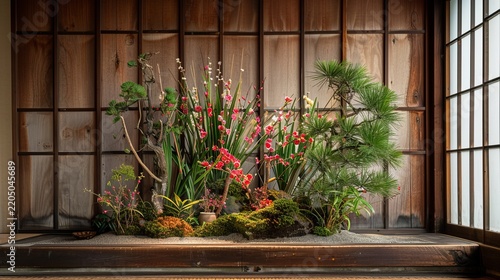 Traditional Japanese Kadomatsu New Year decoration with pine and bamboo