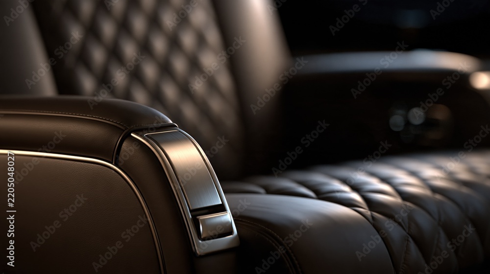 Obraz premium Luxury dark leather car interior with diamond stitching and chrome accents