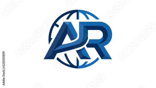 Modern Blue AR Letter Monogram Logo with Globe Concept   Modern Letter AR Monogram Logo with Globe for Global Business   Abstract AR Letter Mark Corporate Globe Vector Logo Template   