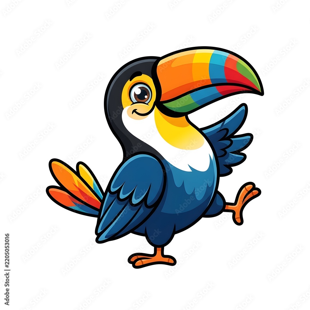 Obraz premium Cute Cartoon Toucan Waving in Playful Pose