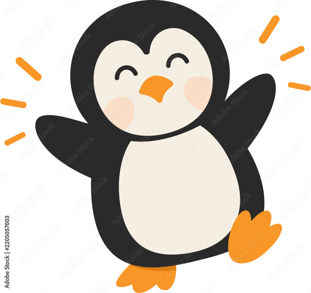 Obraz premium Cute Excited Penguin Jumping Cartoon Sticker Vector Illustration