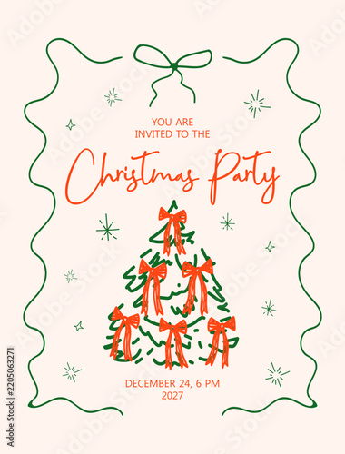 Christmas party invitation card. Hand drawn design elements. Vector illustrations