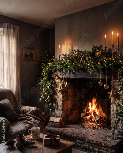 Enchanted Hearth - A whimsical fireside christmas eve setting with a with Festive...