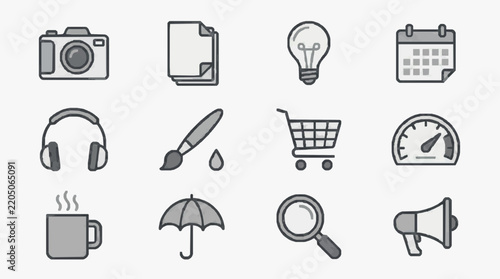 Creative Icon Set Featuring Daily Activities and Concepts in Simple Line Art