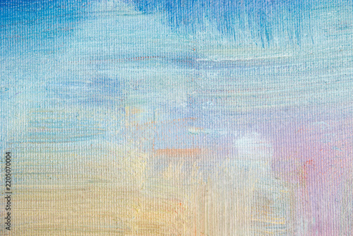 Soft pastel multicolored abstract acrylic painting. Gentle blue and pink blended canvas texture for dreamy elegant background.