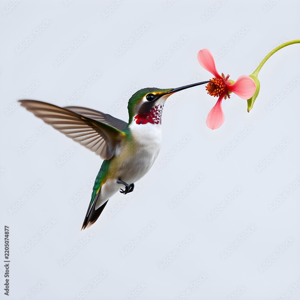 Obraz premium Hummingbird Feeding on Pink Flower