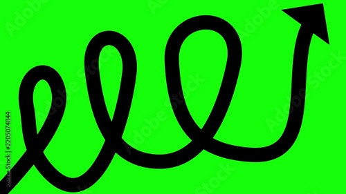 Hand Drawn Black Arrow Growing Animation - 4K Doodle Loop Trim Paths Pointing Vector on Green Screen Background