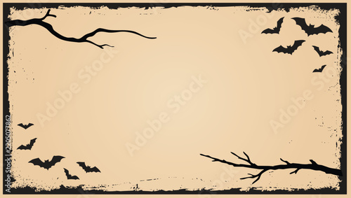Halloween illustration with bats and branches against a beige background