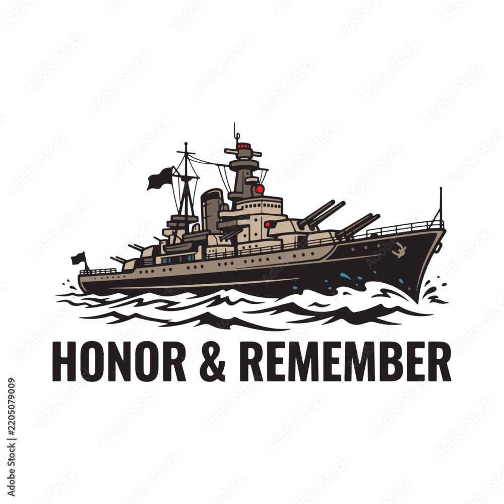 Obraz premium vector illustration of a large military battleship sailing