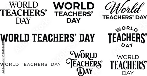 World Teachers Day text variations with diverse typography on white background for celebration
