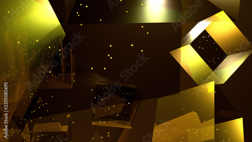 Abstract gold light background with floating cubes of soft light