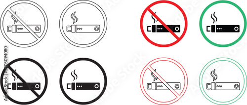 Vaping and no vaping prohibition signs in multiple style variations