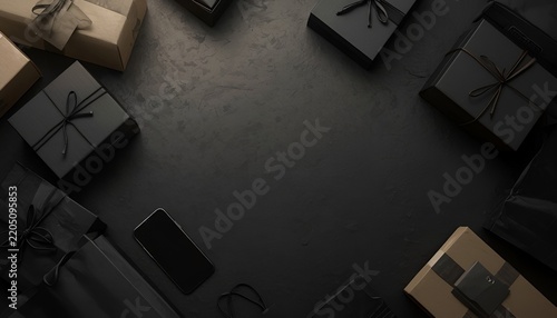 Black Friday E-Commerce Shipping Packages on Dark Background