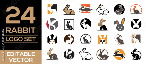 Rabbit Logo Design Collection with Cute Bunny Mascots and Editable Vector Emblems