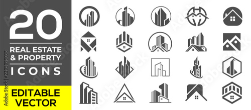 Property and Architecture Outline Icons Set for Housing and Construction Businesses