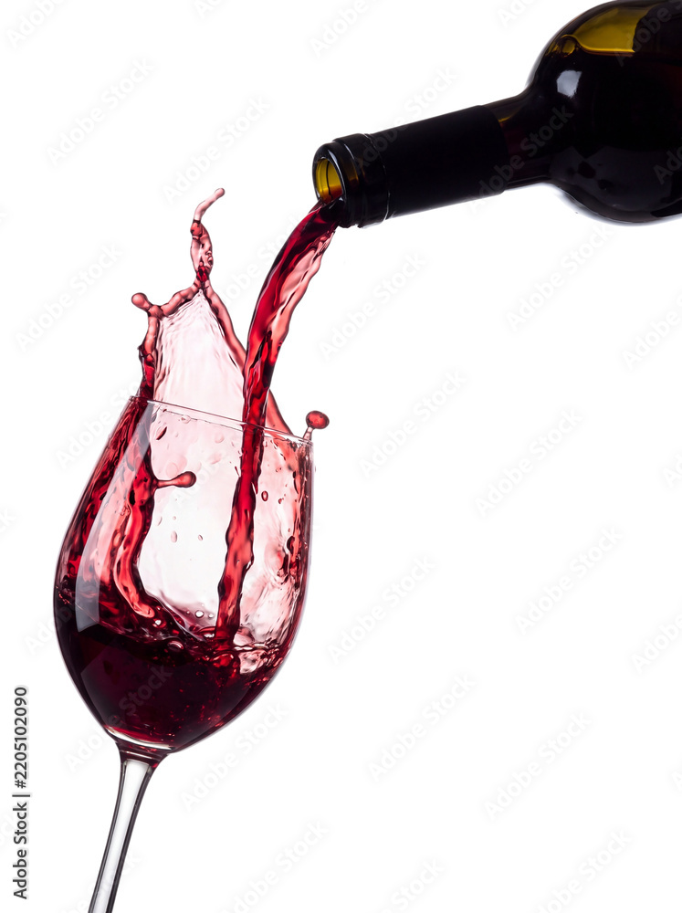 Obraz premium Red wine pouring isolated on transparent background