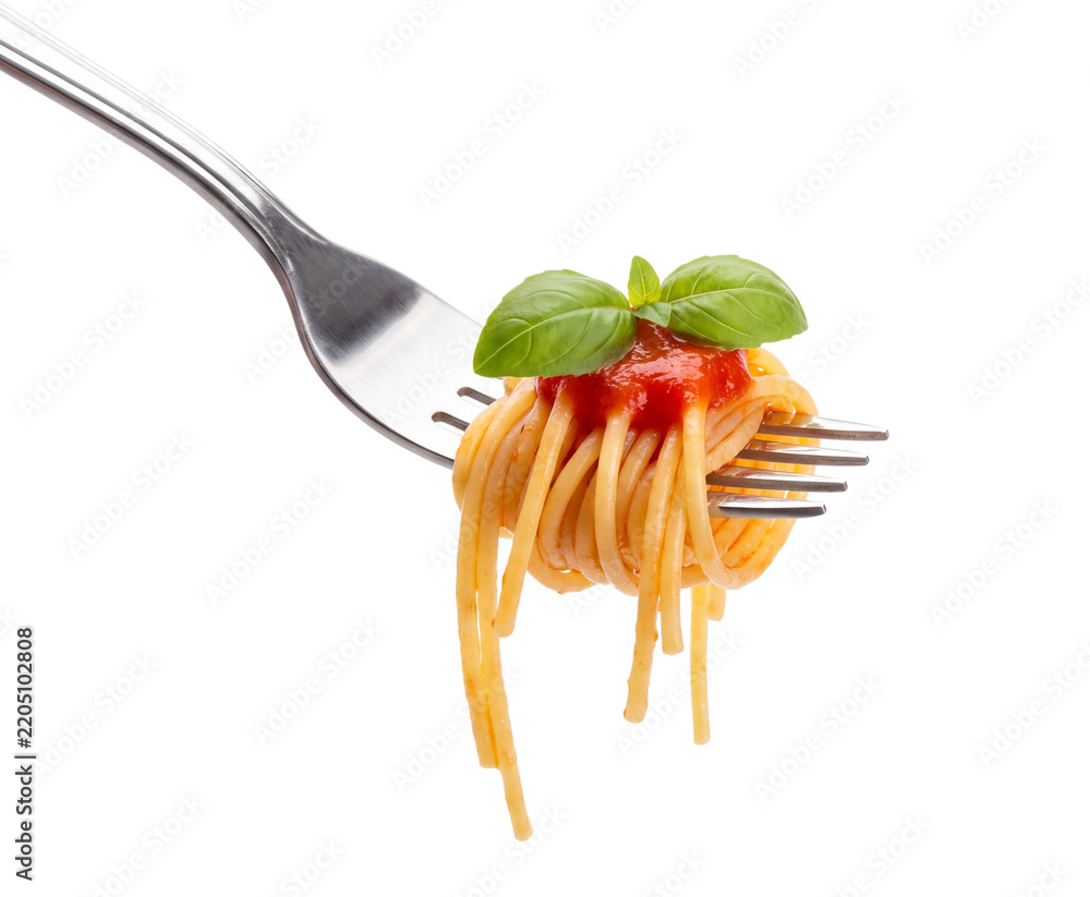 Fototapeta premium Spaghetti on a fork isolated on transparent background