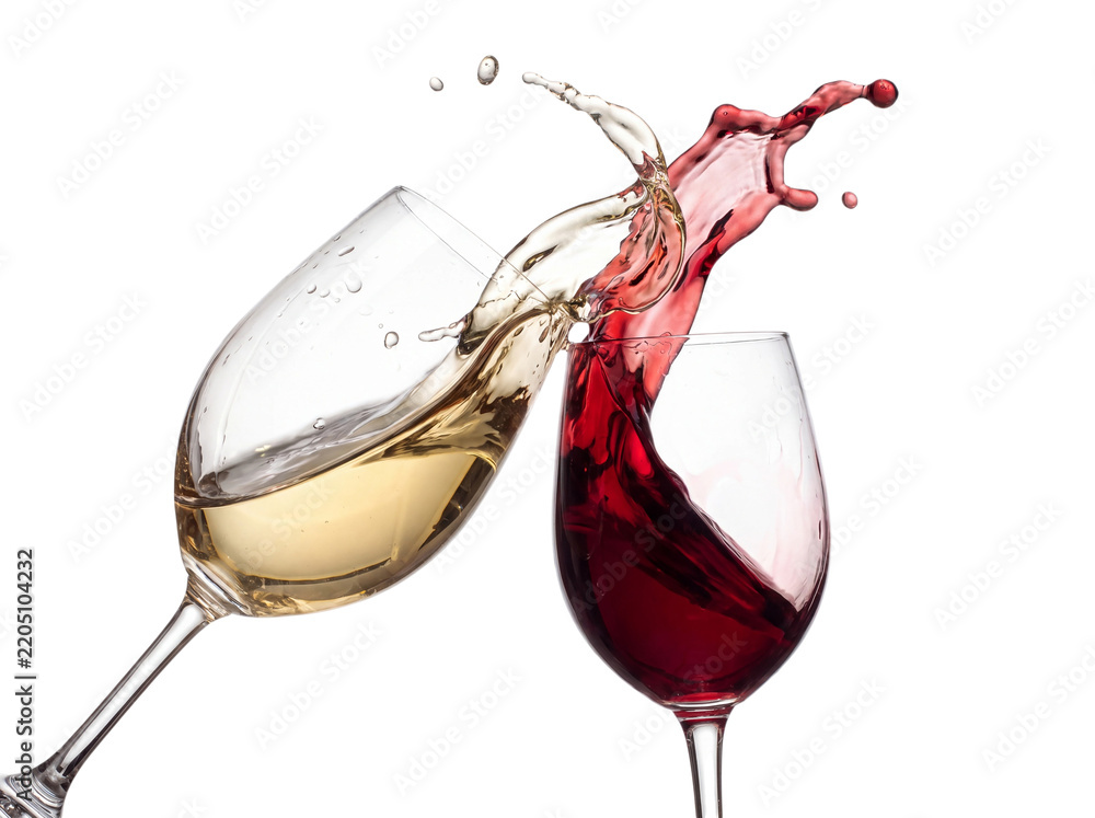 Fototapeta premium Red and white wine glasses toast isolated on transparent background