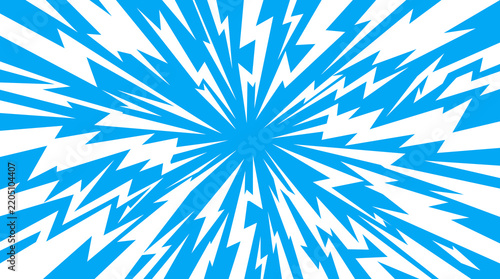 Dynamic electric blue and white comic lightning bolt pattern with sharp zigzag energy flash rays for anime fight scene and gaming banner design