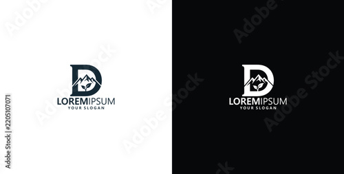 Minimalist Letter D Logo Design with Mountain Peak Silhouette for Outdoor Adventure and Nature Branding