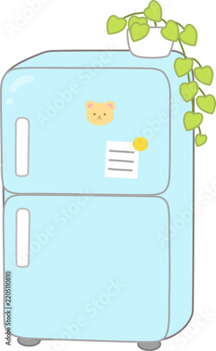 Cute Pastel Blue Refrigerator with Plant Illustration