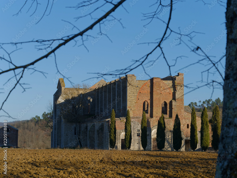 Obraz premium details of the Abbey of San Galgano in Chiusdino in the province of Siena
