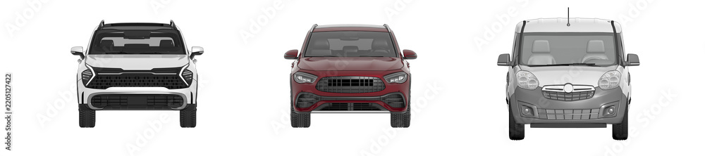 Fototapeta premium car set, isolated on transparent background, 3d illustration, cg render, front view