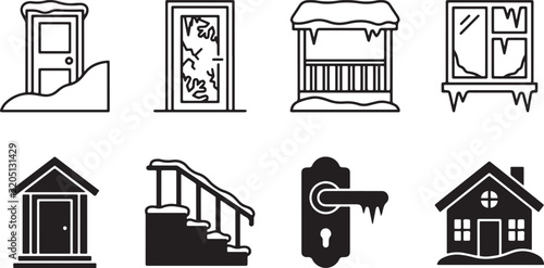 Winter House Icons Collection for Snowy Home Designs