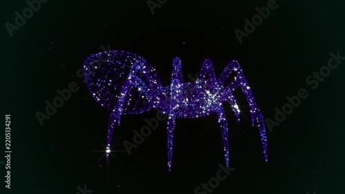 Glowing Spider Made of Blue and Purple Particles and Wireframe, 4K Seamless Loop