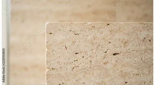 Beige travertine stone block with porous texture interior architecture