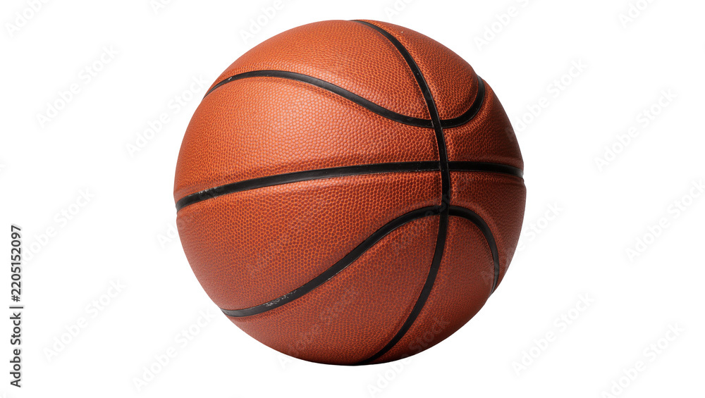 Fototapeta premium Orange textured basketball with black seams, isolated on transparent background