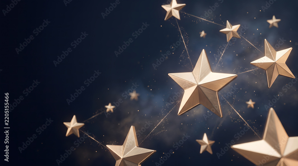 Obraz premium Golden paper stars scattered against a dark navy blue background festive celebration