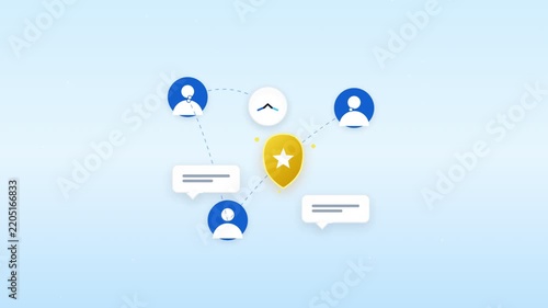 Minimalist Motion Graphic of Connected User Profiles and Security Shield Icon Representing Network Protection and Data Privacy