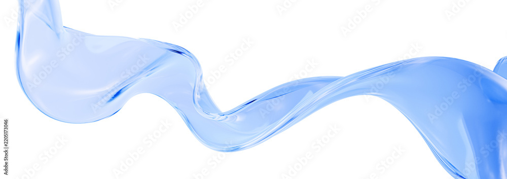 Obraz premium Blue clear water wavy swirl splash isolated on white png background, 3d liquid flowing in form of wave illustration
