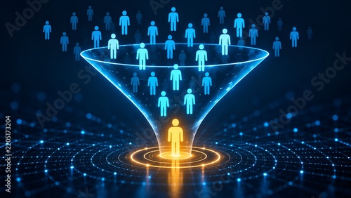 Talent acquisition recruitment funnel concept filtering candidates to find the ideal qualified professional