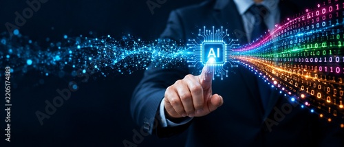 Businessman interacting with artificial intelligence digital interface
