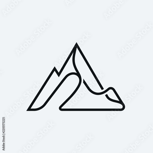 Minimalist mountain peak icon with continuous line art mountain adventure