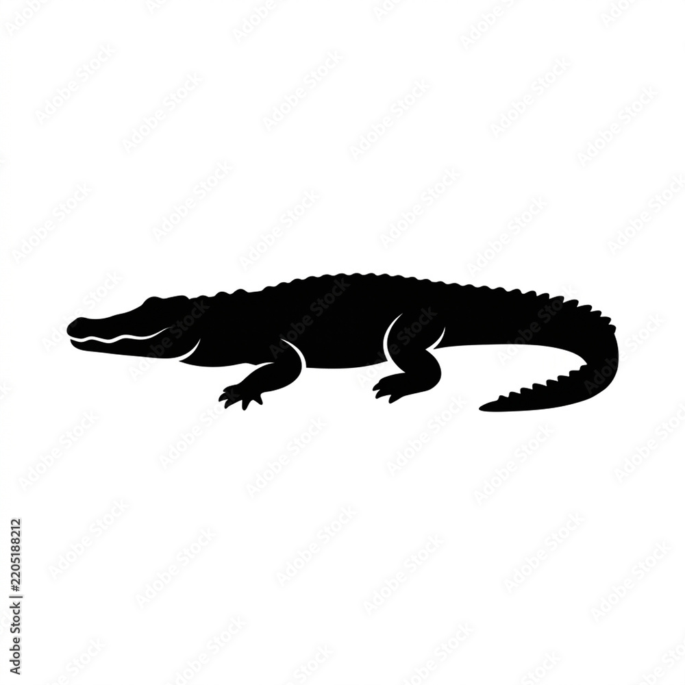 Obraz premium Black silhouette of a crocodile isolated on a white background for graphic design.