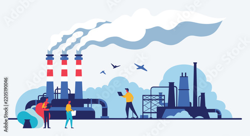 Industrial factory plant releasing toxic smoke into the atmosphere, highlighting critical environmental air pollution.