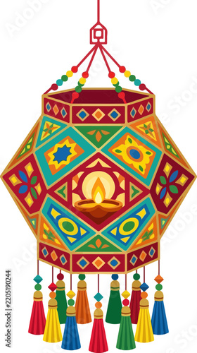 Colorful Traditional Diwali Lantern Illustration
