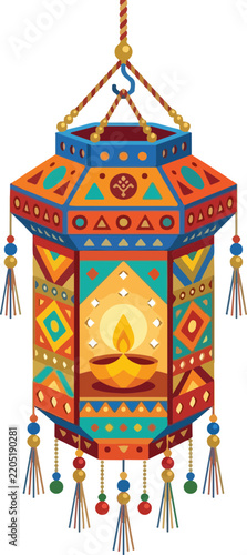 Decorative Diwali Lantern With Lit Diya