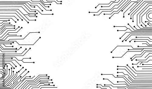 Obraz na plátně Abstract Black Circuit Board Trace Lines Background – PCB Technology Vector Patt