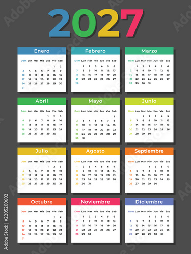  Spanish 2027 Annual Calendar Template with Sunday Start