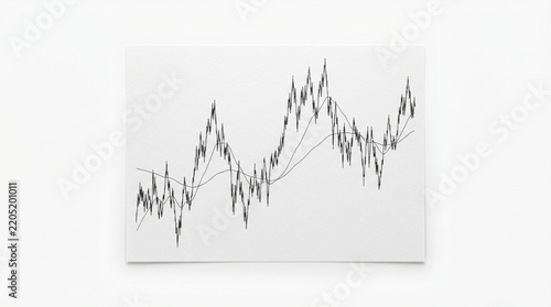 Financial chart printout on white paper showing stock market data fluctuations