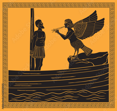 Vector illustration of Odysseus and a Siren