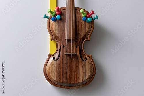 Wooden Violin with Colorful Push Pins Concept