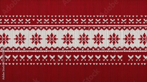 Red and white knitted fabric with snowflake pattern
