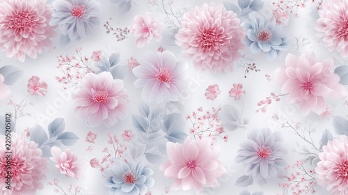 Seamless floral pattern with pink and blue flowers