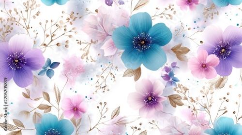 Colorful floral pattern with abstract watercolor flowers
